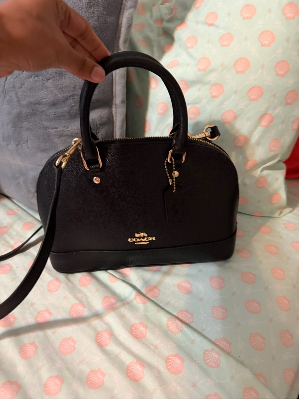Coach Black Saffiano Dome Satchel with Gold Hardware
